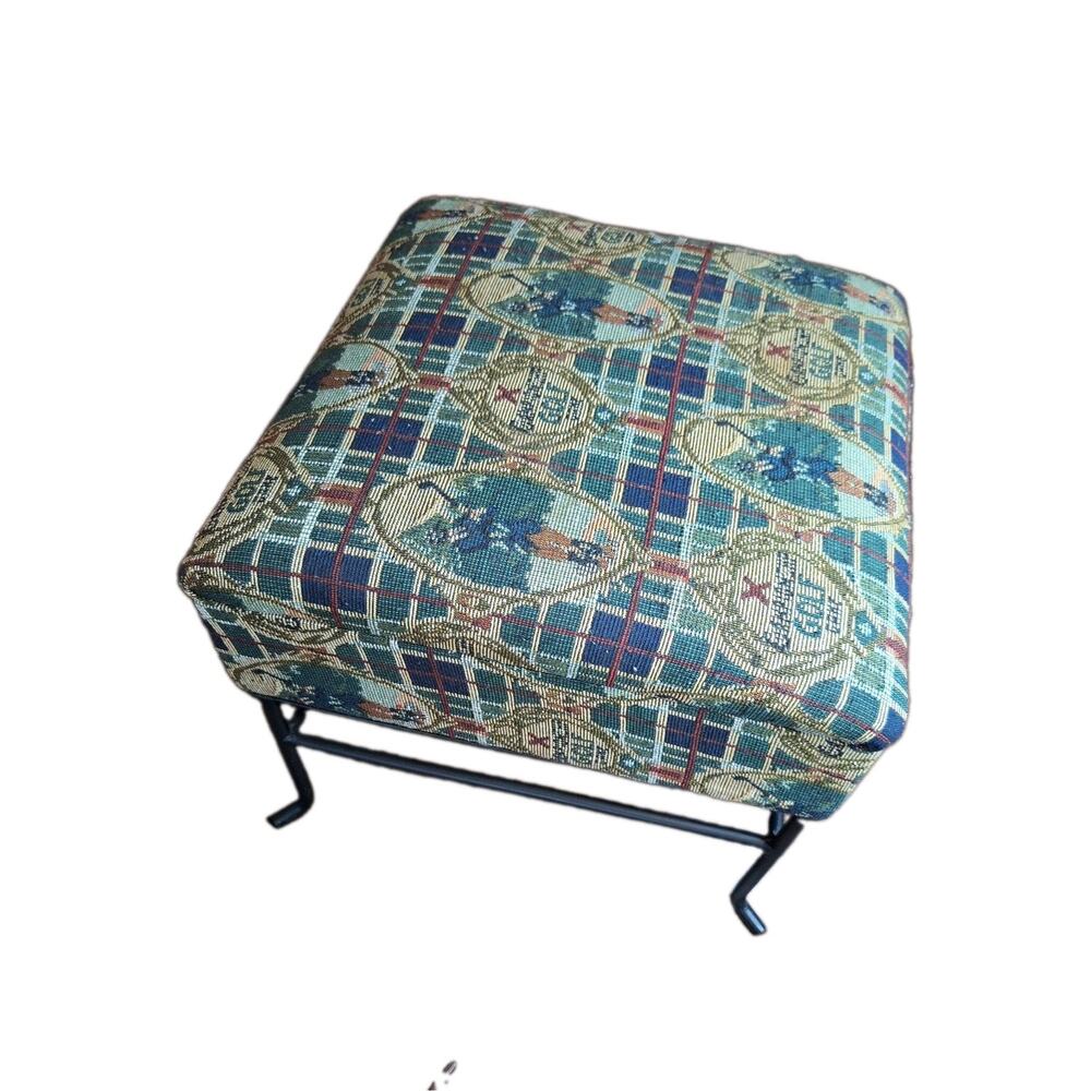 VTG Golf Tapestry Storage Footstool Ottoman Black Metal Frame Dover House 12x10"
